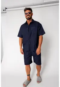 Set Vento camasa si pantalon scurt Navy 17424 - Bleumarin