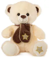 Jucărie de pluș Amek Toys - Ursuleț ecru cu eșarfă maro, 40 cm
