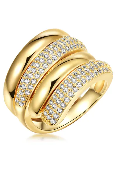 Inel placat cu aur de 14K si decorat cu cristale - Auriu