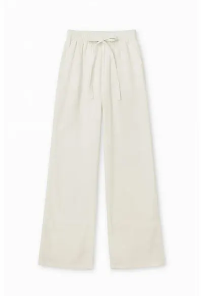 Pantaloni dama - talie elastica - picior drept - alb - textil