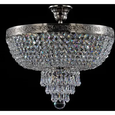 Candelabru Diamant Crystal Palace 5 becuri dulie normala E27 230V Diam. 40cm, H43 cm,Nichel