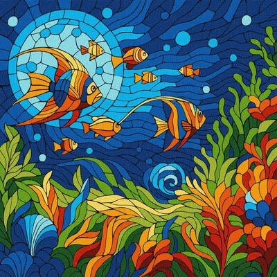 Set pentru pictură după numere Ideyka - Lumea marină, 30 x 30 cm