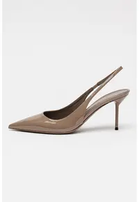 Pantofi slingback din piele lacuita cu toc stiletto Lidia - Maro taupe