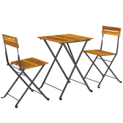 Outsunny Set 3 piese pentru luat masa 2 persoane, masă pliantă cu 2 scaune pliante pentru terasă/balcon Teak | Aosom Romania