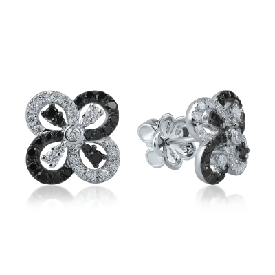 Cercei geometrici din aur alb cu diamante negre de 0.4ct si diamante incolore de 0.4ct