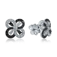 Cercei geometrici din aur alb cu diamante negre de 0.4ct si diamante incolore de 0.4ct