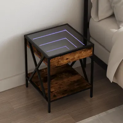 Gossi noptiera cu led infinity, stejar fumuriu, 40x40x49 cm