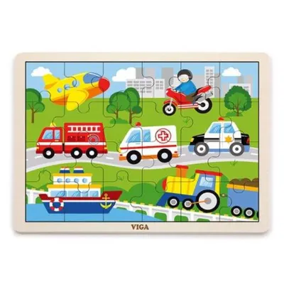 Puzzle din lemn 24 buc. Vehicule