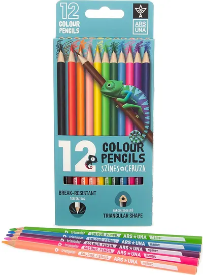 Creioane colorate triunghiulare Ars Una - 12 culori
