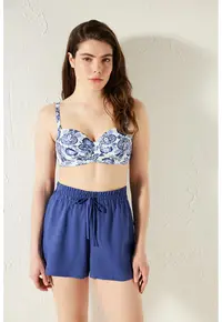 Sutien de baie cu model grafic - Alb/Albastru