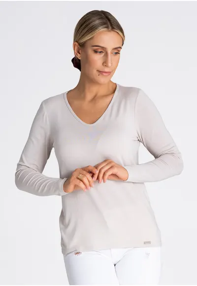 Bluza dama - Viscoza/Elastan - Maneca lunga - Crem
