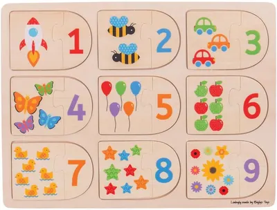 Puzzle din lemn Bigjigs - Cu numere si piese care se imbina