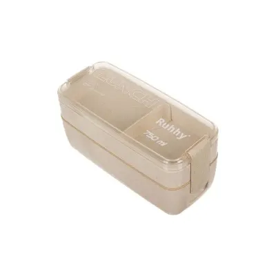 Caserola compartimentata pentru pranz, 750 ml, tacamuri incluse, 8.5x7.5x18 cm, crem