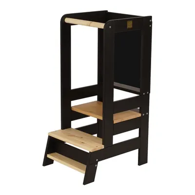 Turn de învățare negru/în culoare naturală din lemn de pin Montessori – Meowbaby