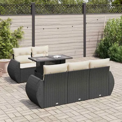 Gossi set mobilier de gradina cu perne, 6 piese, negru, poliratan