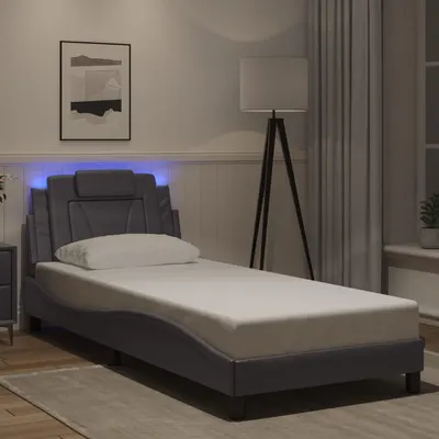 vidaXL Cadru de pat, Viana, cu LED fără saltea, gri, 90x200 cm
