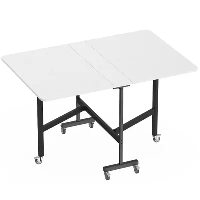 HOMCOM Masă de Dining Pliabilă, Masă Rabatabilă cu Roți și Frâne pentru 4-6 Persoane, Birou Compact cu Structură din Oțel, pentru Living, 120x80x73 cm, Alb cu Aspect de Lemn | Aosom Romania