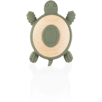 Zopa Silicone Wooden Teether Turtle jucărie pentru dentiție 0 m+ Forest Green 1 buc