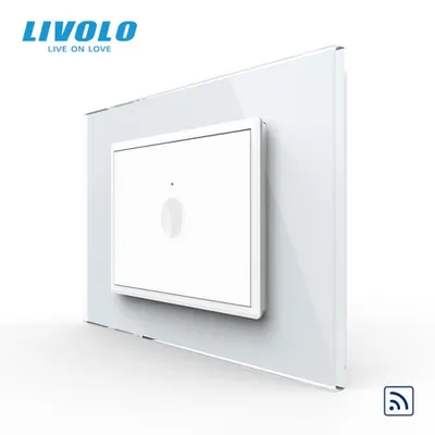 Intrerupator simplu tactil, control telecomanda RF, standard italian, cu rama sticla, 3M Alb