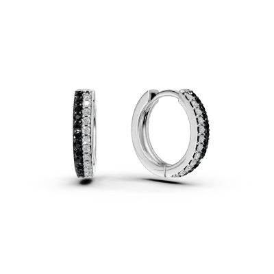 Cercei rotunzi din aur alb cu diamante negre si albe de 0.22ct