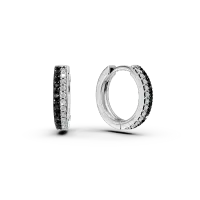 Cercei rotunzi din aur alb cu diamante negre si albe de 0.22ct