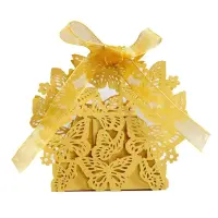 Cutiuță cu fundă model fluturași 6,3x4cm - auriu (set 50 buc) - Default Title