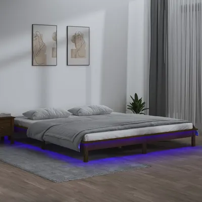 vidaXL Cadru de pat cu LED, maro miere, 140x200 cm, lemn masiv