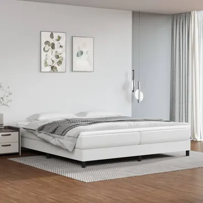 vidaXL Pat box spring cu saltea, alb, 200x200 cm, piele ecologică