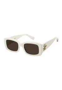 Ochelari de soare dreptunghiulari cu model cu monograma metalica - Alb/Auriu