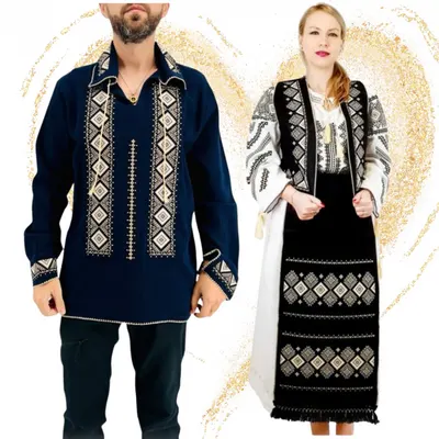 Set Traditional Cuplu 583 Camasa traditionale cu broderie si Costum Dama complet