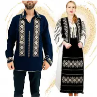 Set Traditional Cuplu 583 Camasa traditionale cu broderie si Costum Dama complet