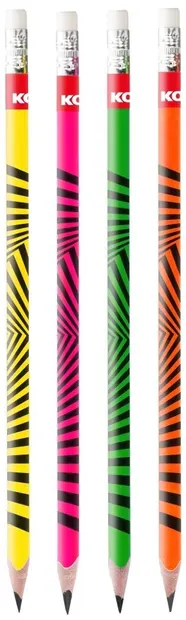 Creion cu grafit cu radieră Kores - Neon, HB, sortiment