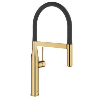 Baterie bucatarie Grohe Essence 30294GL0, monocomanda, pipa inalta, limitator temperatura, dus extractibil, Cool Sunrise