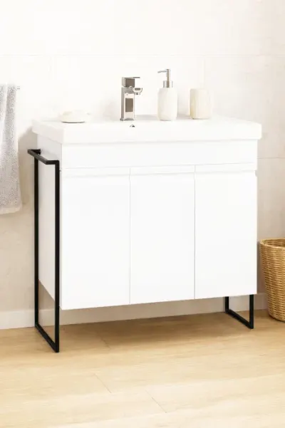 Set Baza front MDF si Lavoar seria 786, cadru metalic, montata, 80 cm, alb