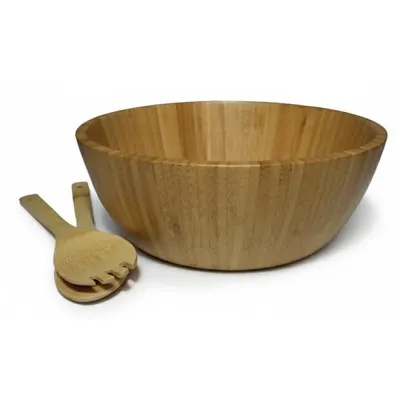 Bol pentru Salata si 2 Ustensile, din Bambus, 30 x 30 x 10 cm, Grunberg