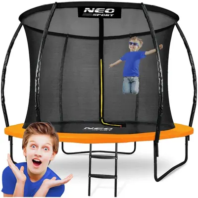Trambulina de gradina pentru copii Neo-Sport Orange 312cm 10FT, Plasa interioara, Stalpi metalici cu protectie din burete, Intrare cu fermoar si catarama, Covoras impermeabil flexibil