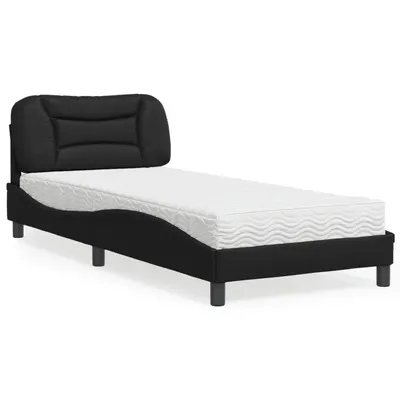 vidaXL Pat cu saltea, Hvar, negru, 90x190 cm, piele ecologică