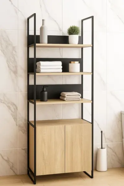 Dulap baie seria 760, cadru metalic, front MDF, 2 usi, antracit + sonoma, 67x37x190 cm