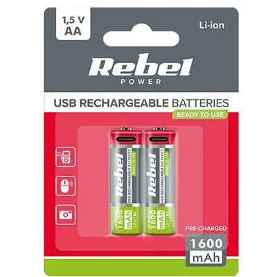 Acumulatori Li-ion Aa R6 1600mah Usb-c Blister 2 Rebel BAT2014