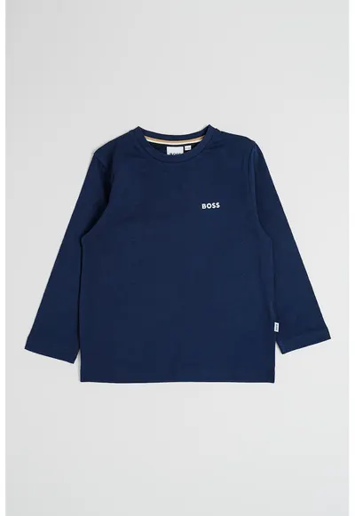 Bluza din bumbac cu decolteu la baza gatului - Bleumarin