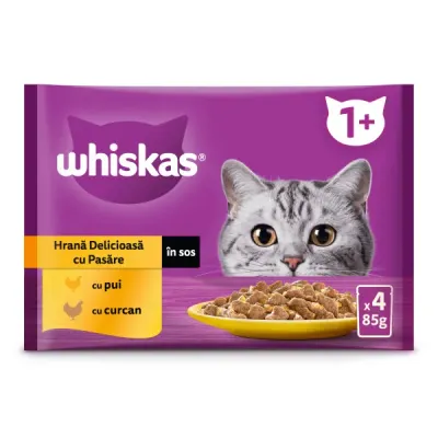 Whiskas hrana umeda pentru pisici adulte cu carne de pasare in sos 4x85g