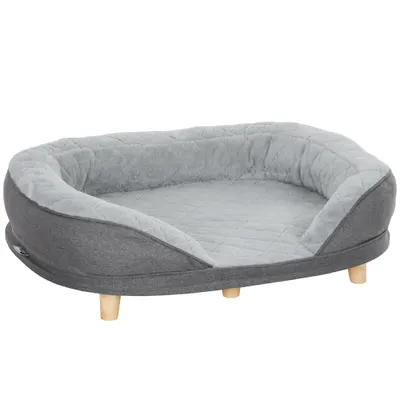 PawHut Canapea pentru Câini cu Pernă, Hușă Detașabilă, Bază Înălțată și Picioare Antiderapante, 90x78x25 cm, Gri | Aosom Romania