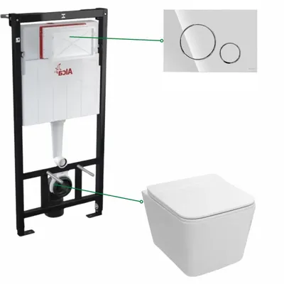Set vas wc rimless cu capac soft close Fluminia Paris, rezervor incastrat si clapeta crom lucios Cersanit