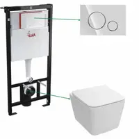 Set vas wc rimless cu capac soft close Fluminia Paris, rezervor incastrat si clapeta crom lucios Cersanit