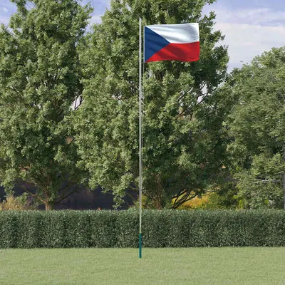 vidaXL Steag Cehia și stâlp din aluminiu, 6,08 m