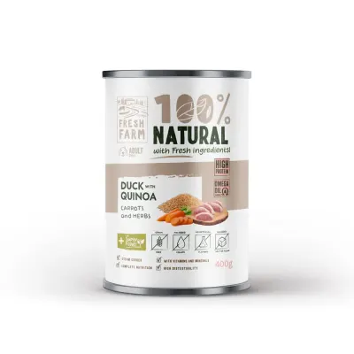 Conserva pentru caini Fresh Farm Coarse Pate cu rata, quinoa morcov 400 gr