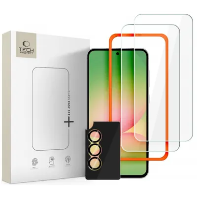 Folie de protectie Ecran si Camera Spate Tech-Protect Quick Set+ pentru Samsung Galaxy A57 5G, Sticla Securizata, Full Glue, Set 3 bucati