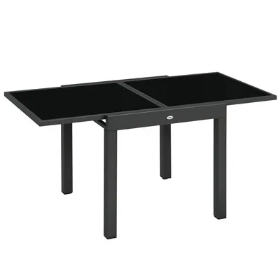 Outsunny Masă de Grădină Extensibilă cu Blat din Sticlă 80-160x80x75 cm Negru | Aosom Romania