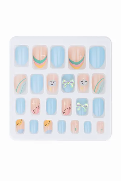 Set 24 Unghii False Pastel Rainbow & Bows