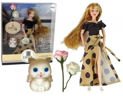 Păpuşă Lean Toys - Emily, cu ținută cu buline și pisicuță, 30 cm